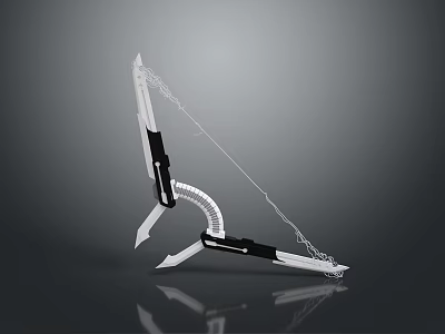 Futuristic Mechanical Weapon With Foldable Structure Metallic Texture Black White Color And Cable 3d model
