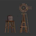 Rustic Wooden Windmill Structure With Water Bucket On Stand Decorative Outdoor