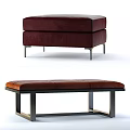 Burgundy Square And Brown Rectangular Leather Ottoman Benches With Metal Legs And Modern Design
