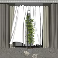 Beige Curtains With Sheer Layer And Indoor Plant Near Window For Natural Light