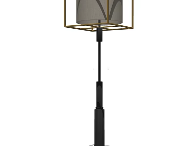 Contemporary Floor Lamp With Black Metal Stand And Gray Fabric Shade For Living Room 3d model