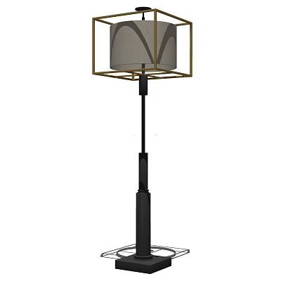 Contemporary Floor Lamp With Black Metal Stand And Gray Fabric Shade For Living Room 3d model