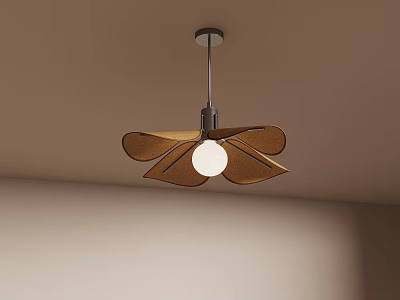 Modern Pendant Light With Wooden Leaf Design And White Spherical Bulb 3d model