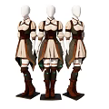 Three Fashion Models Wearing Cream Dresses With Brown Belts And Knee High Boots