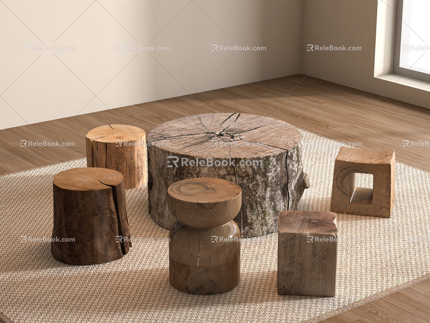 Solid Wood Stool Round Stool Stool Solid Wood Stool Tea Stool Wood Stool Wood Stool Old Wood 3d model