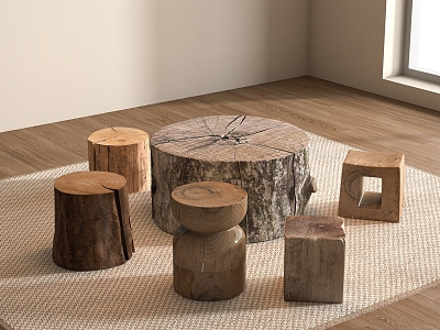 Solid Wood Stool Round Stool Solid Wood Stool Tea Stool Wood Stool Wood Stool Old Wood 3d model