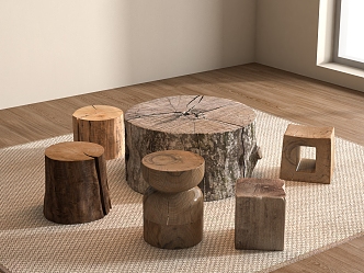 Solid Wood Stool Round Stool Solid Wood Stool Tea Stool Wood Stool Wood Stool Old Wood 3d model