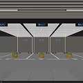 Modern Well Lit Parking Garage With VIP Parking Spaces Yellow Wheel Stops And Warning Stripes