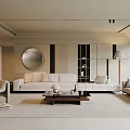 Modern Living Room Interior With White Sofa Coffee Table Decorative Mirror And Floor Lamp