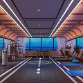 Modern Fitness Gym Interior Featuring Large Windows Workout Equipment Track Lines And Yoga Mats