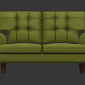 Green Fabric Two Seater Sofa With Tufted Backrest And Wooden Legs