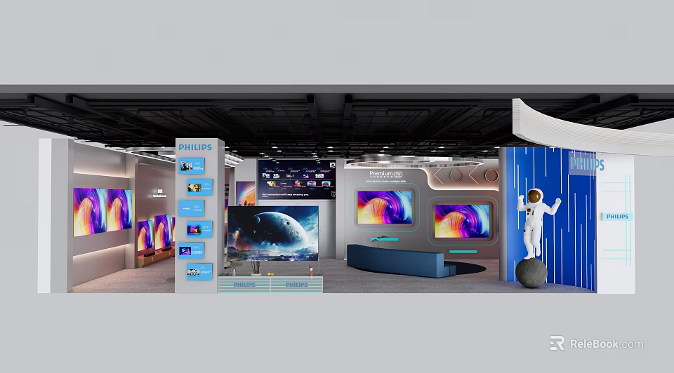 Philips Mall Retail Counter Displaying Large TV Screens With Space Images And Modern Design 3d model 
