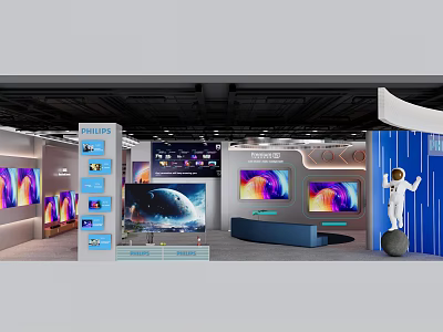 Philips Mall Retail Counter Displaying Large TV Screens With Space Images And Modern Design 3d model