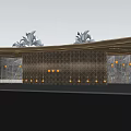 Modern Entrance Gate Design With Curved Roof Stone Panel Lighting And Palm Trees