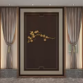 Luxurious Sofa Backdrop Wall With Marble Panel Golden Ornament And Side Curtains 3d model