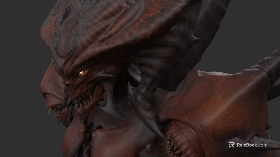 Menacing Fantasy Devil Character With Dark Skin Horns Red Eyes Sharp Teeth 3d model