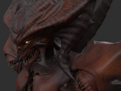 Menacing Fantasy Devil Character With Dark Skin Horns Red Eyes Sharp Teeth 3d model