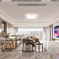 Modern Living Dining Room Interior With Sofa Coffee Table TV And Chandelier