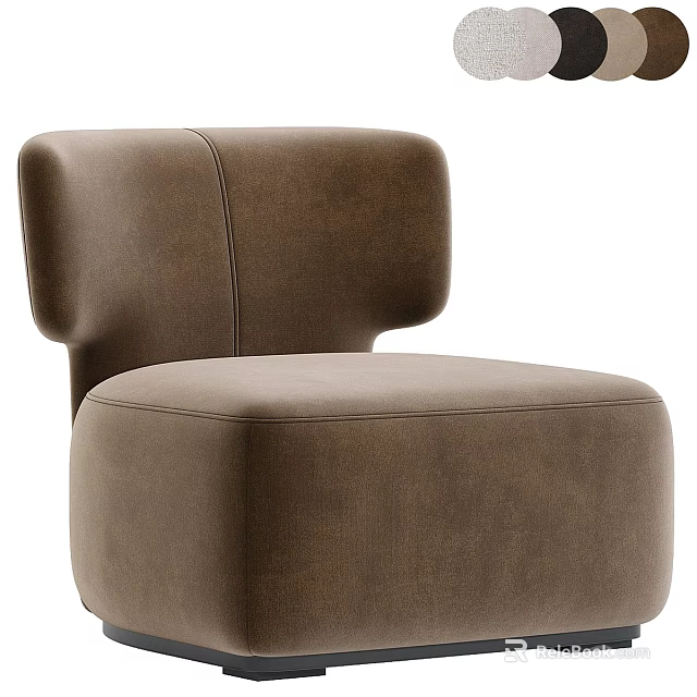 Modern Brown Upholstered Single Sofa With Curved Back And Rounded Seat 3d model