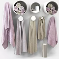 Soft Decorative Towels Hanging And Rolled In Bowls Lavender Light Gray With Textured Edges