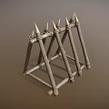 Ancient Wooden Defensive Structure With Spiked Tips Triangular Frame And Worn Texture 3d model