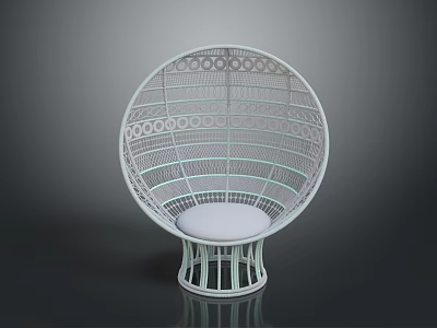White Modern Round Chair With Intricate Openwork Pattern And Soft Cushioned Seat Design 3d model