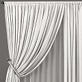 White Vertical Striped Curtains with Tieback and Sheer Lining for Window Decoration 3d model
