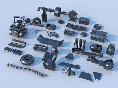 Various Mechanical Parts Collection Featuring Gears Connectors Pipes And Metal Components 3d model