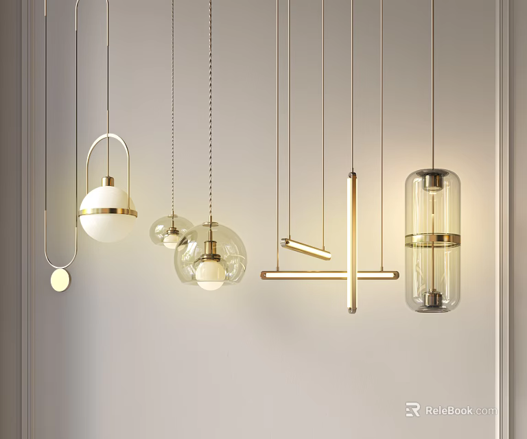 Modern Pendant Lights with Various Designs Metal Frames Glass Shades and Geometric Shapes 3d model 