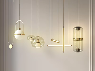 Modern Pendant Lights with Various Designs Metal Frames Glass Shades and Geometric Shapes 3d model