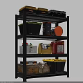 Organized Storage Shelf With Green Lid Bins Yellow Toolboxes Orange Drums And White Plastic Baskets