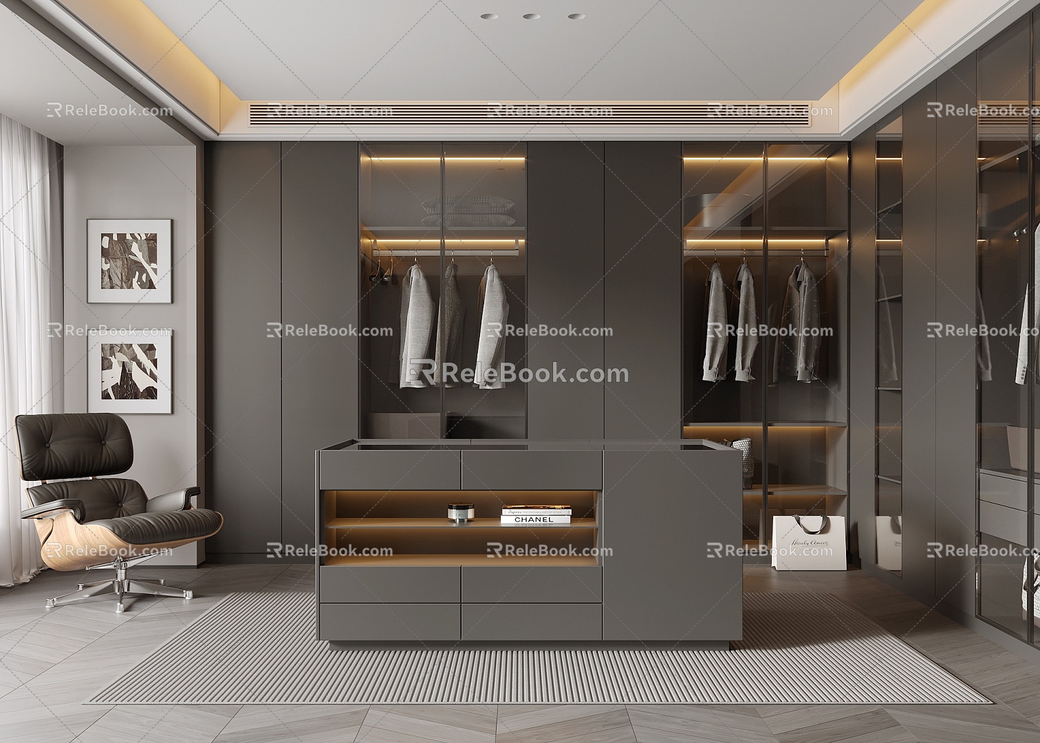 Modern Italian Cloakroom Wardrobe Island Table Glass Wardrobe Corner Wardrobe 3d model