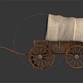 Vintage Wooden Covered Wagon With White Canvas Top And Metal Rim Wheels