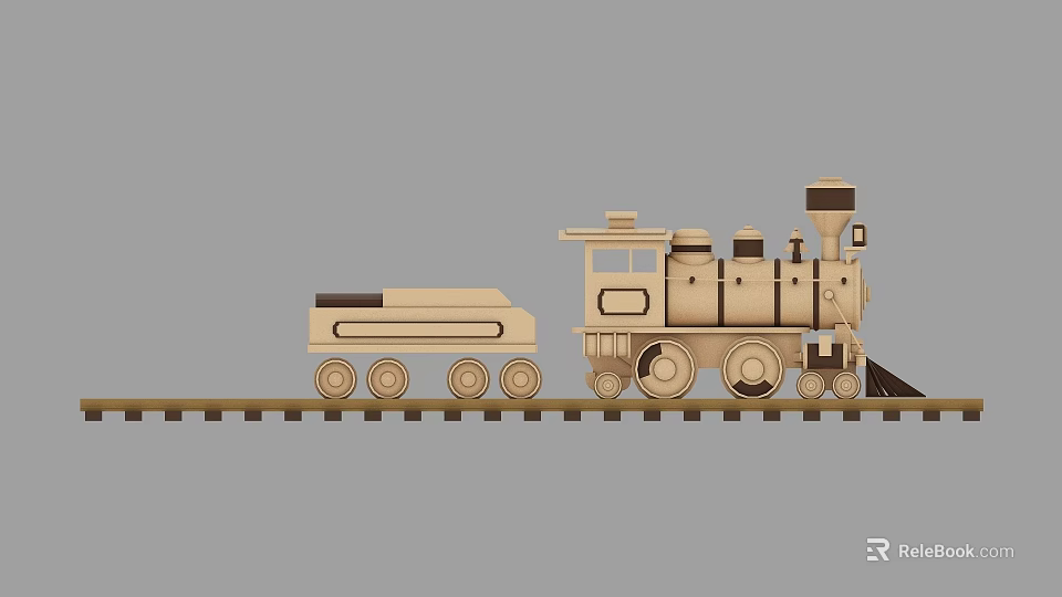 Wooden Toy Train Set With Locomotive Carriage And Railroad Track 3d model 