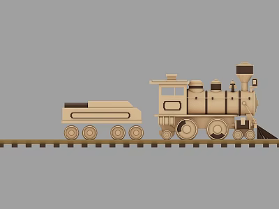 Wooden Toy Train Set With Locomotive Carriage And Railroad Track 3d model