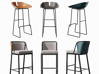 Modern Bar Stools with Different Color Leather Seats and Black Metal Legs 3d model
