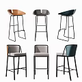 Modern Bar Stools with Different Color Leather Seats and Black Metal Legs