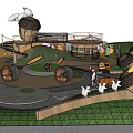 Children's Playground Design With Acorn Shaped Structures Circular Paths And Goose Sculptures