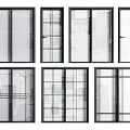Modern Sliding Doors With Various Glass Patterns And Black Frame Styles 3d model