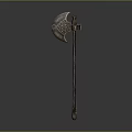 Artistic Intricately Carved Axe Sculpture With Decorative Patterns And Wooden Handle