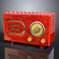 Vintage Electronic Radio With Red Wooden Case Speaker Grille Round Dial And Knobs