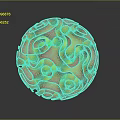 Decorative Sphere with Red Green Yellow Hues and White Curvy Patterns on Glossy Vibrant Surface