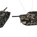 Two Detailed 3D Rendered Military Tanks Camouflage Painted With Turrets Cannons And Tracks
