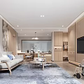 Modern Living and Dining Room Interior Design With Sofa Coffee Table And Area Rug