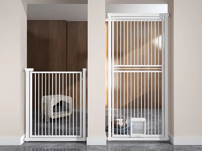 White Indoor Pet Gate with Safety Metal Bars for Home Pet Isolation in Modern Interior 3d model