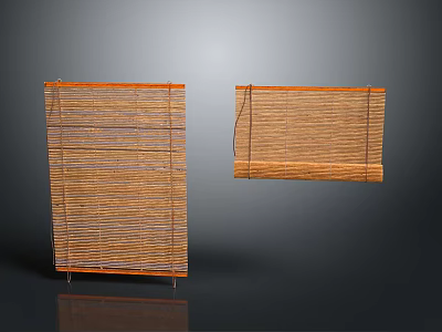Natural Bamboo Blinds with Woven Striped Design for Window Decoration and Privacy 3d model