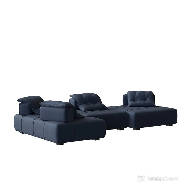 Deep Blue Modern Sectional Sofa With Modular Design And Spacious Seating 3d model