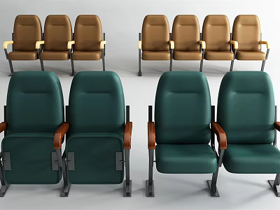Green And Brown Public Seating Chairs With Armrests And Metal Frames Arranged In Rows 3d model