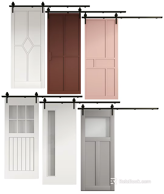 Barn Doors In Various Styles And Colors For Home Interior Design 3d model 