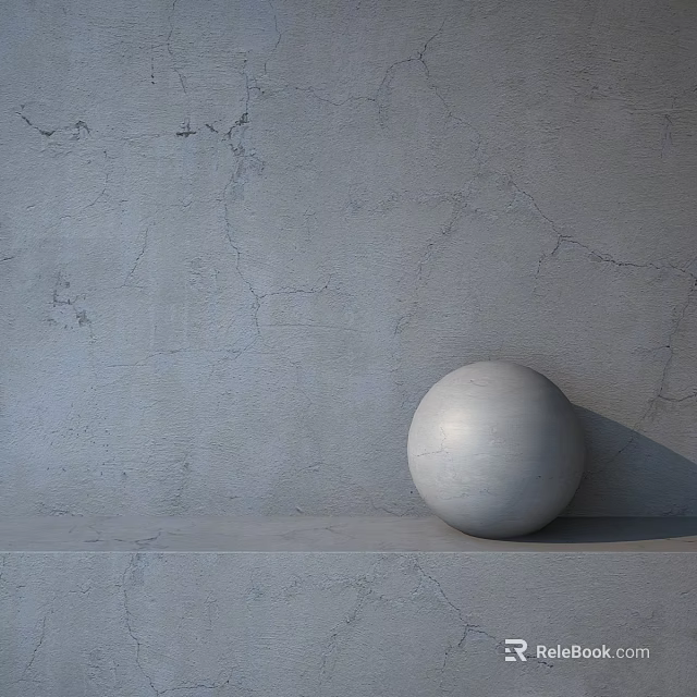 White Sphere Component Placed On Light Gray Shelf Against Cracked Wall 3d model